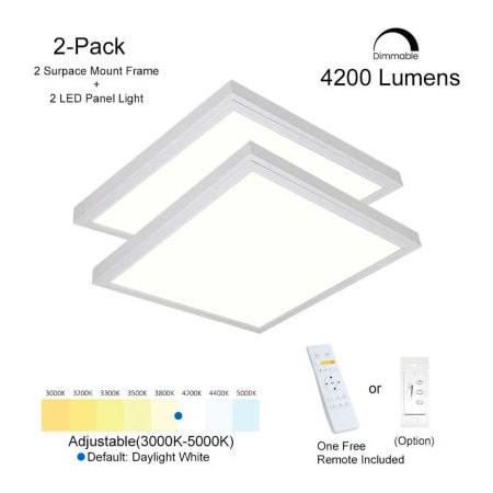 E E Systems Group eSenLite 2x2ft 35W 4550 LM LED Ceiling Panel Troffer Light 3000-5000K CCT Dim by Remote, 2 PK EEFPTL2240W-RC